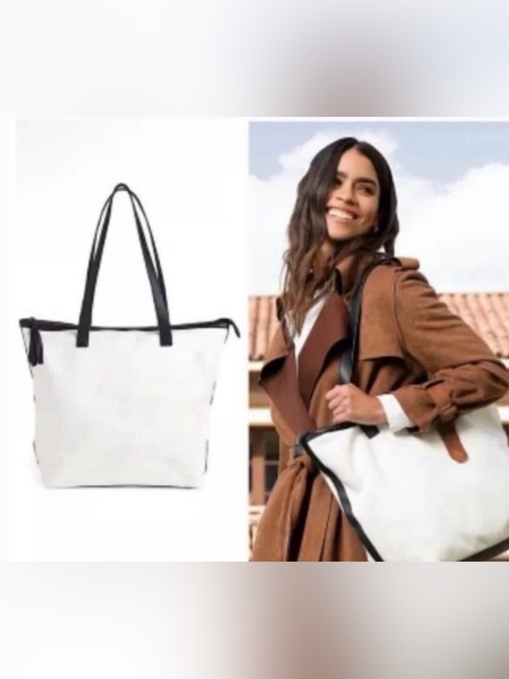 Walter Baker Natural Canvas Tote Bag with Black Trim